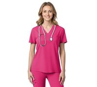 Anwrtuk Women's Medical Scrub Top, Healthcare Work Uniform, V-Neck Stretch Fleece, Wrinkle-Resistant Nursing Uniform for Hospital/Yoga/Daily Wear (UK, Alpha, XXL, Regular, Regular, Rhododendron Pink)