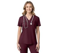 Anwrtuk Women's Medical Scrub Top, Healthcare Work Uniform, V-Neck Stretch Fleece, Wrinkle-Resistant Nursing Uniform for Hospital/Yoga/Daily Wear (UK, Alpha, M, Regular, Regular, Burgundy Red)