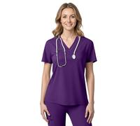 Anwrtuk Women's Medical Scrub Top, Healthcare Work Uniform, V-Neck Stretch Fleece, Wrinkle-Resistant Nursing Uniform for Hospital/Yoga/Daily Wear (UK, Alpha, XXL, Regular, Regular, Purple)