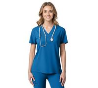 Anwrtuk Women's Medical Scrub Top, Healthcare Work Uniform, V-Neck Stretch Fleece, Wrinkle-Resistant Nursing Uniform for Hospital/Yoga/Daily Wear (UK, Alpha, L, Regular, Regular, Royal Blue)