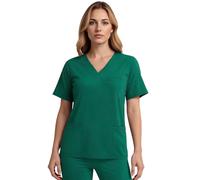 Anwrtuk Women's Medical Scrub Top, V-Neck Stretch Fleece Healthcare Work Uniform, Wrinkle-Resistant & Multi-Pocket Nursing Wear (UK, Alpha, XL, Regular, Regular, Hunter Green)