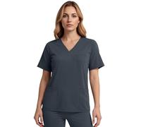 Anwrtuk Women's Medical Scrub Top, V-Neck Stretch Fleece Healthcare Work Uniform, Wrinkle-Resistant & Multi-Pocket Nursing Wear (UK, Alpha, M, Regular, Regular, Charcoal Gray)