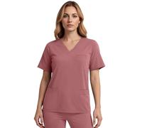 Anwrtuk Women's Medical Scrub Top, V-Neck Stretch Fleece Healthcare Work Uniform, Wrinkle-Resistant & Multi-Pocket Nursing Wear (UK, Alpha, XS, Regular, Regular, Purple Red)