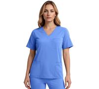 Anwrtuk Women's Medical Scrub Top, V-Neck Stretch Fleece Healthcare Work Uniform, Wrinkle-Resistant & Multi-Pocket Nursing Wear (UK, Alpha, XS, Regular, Regular, Sky Blue)