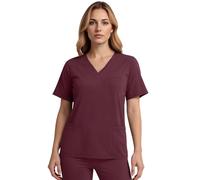 Anwrtuk Women's Medical Scrub Top, V-Neck Stretch Fleece Healthcare Work Uniform, Wrinkle-Resistant & Multi-Pocket Nursing Wear (UK, Alpha, XL, Regular, Regular, Burgundy Red)