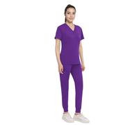 Anwrtuk Women's Scrub Set, V-Neck Stretch Medical Work Uniforms Top & Trousers With Pockets Nursing Workwear in Multicolors (Purple, XXL)