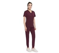 Anwrtuk Women's Scrub Set, V-Neck Stretch Medical Work Uniforms Top & Trousers With Pockets Nursing Workwear in Multicolors (Burgundy Red, M)