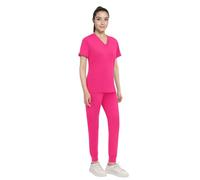 Anwrtuk Women's Scrub Set, V-Neck Stretch Medical Work Uniforms Top & Trousers With Pockets Nursing Workwear in Multicolors (Azalea Pink, L)