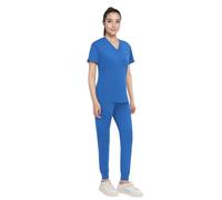 Anwrtuk Women's Scrub Set, V-Neck Stretch Medical Work Uniforms Top & Trousers With Pockets Nursing Workwear in Multicolors (Royal Blue, L)