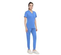 Anwrtuk Women's Scrub Set, V-Neck Stretch Medical Work Uniforms Top & Trousers With Pockets Nursing Workwear in Multicolors (Sky Blue, L)