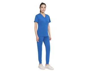 Anwrtuk Women's Scrub Set, V-Neck Stretch Medical Work Uniforms Top & Trousers With Pockets Nursing Workwear in Multicolors (Royal Blue, M)