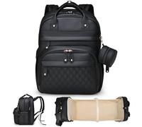 ANWTOTU Leather Baby Diaper Bags with Changing Station,Extra large Capacity Baby Diaper Bag Backpack,Waterproof Baby Essentials(Black)