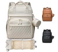 ANWTOTU Leather Baby Diaper Bags with Changing Station,Extra large Capacity Baby Diaper Bag Backpack,Waterproof Baby Essentials(White)