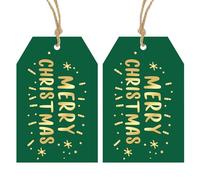 Anwyll Christmas Gift Tags with String - 50Pcs Gold and Green Merry Christmas Tags for Gifts Xmas Gift Tag Happy Holidays Hang Paper Label Tag for Present Wrapping Treat Goodie Bag Holiday Party Favor