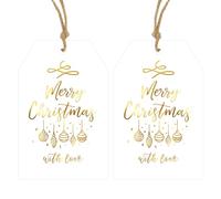 Anwyll Christmas Gift Tags with String - 50Pcs Gold and White Merry Christmas with Love Tags for Gifts Xmas Gift Tag Happy Holidays Hang Paper Label Tag for Present Wrap Goodie Bag Holiday Party Favor