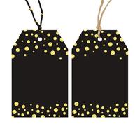 Anwyll Gift Tags with String - 100Pcs Gold Foil Metallic Confetti Polka Dot Gift Bag Tags Personalized Black Blank Hang Paper Label Tag for Birthday Party Bridal Shower Wedding Christmas Favor Present