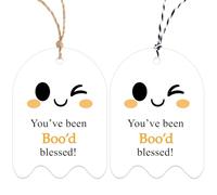 Anwyll Halloween Tags with String - 50Pcs Halloween Ghost Gift Tags for Goodie Bag You've Been Booed Blessed Tag Happy Halloween Decorative Paper Label Tag for Trick or Treat Party Favors Teacher