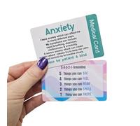 Anxiety and Mental Health Support Cards, 5-4-3-2-1 Grounding Technique Card with Breathing Exercises, Medical Alert Card for Anxiety Management