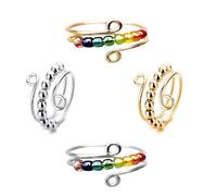 Anxiety Beads Rings,5Pcs Stainless Steel Decompression Rings Set Anxiety Ring Adjustable Spinner Rotating Rings Colored Beads Anti-stress Rings for Women Men