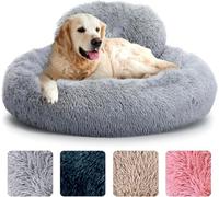 Anxiety Bed for Dogs, Round Non Slip Washable Donut Bed for Small, Medium and Large Dogs, Plush Faux Fur Bed - 90 cm for Pets Up to 100 lbs, Grey