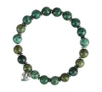 Anxiety Bracelet for Women,Natural Stone Healing Bracelets,Gemstone Zebra Bead with Heart Shaped Pendant Elastic Crystal Beads for Womens Teen Girls Gifts (Dark Green)
