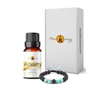 Anxiety Bracelet Gift Box Set | Lava Stone Aromatherapy Bracelet | 10ml Anxiety Essential Oil | Relaxation Gift for Women | Made in UK