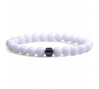 Anxiety Bracelet Natural Stone Hematite Chakra Ajustable Stretch Gemstone Beads Bracelet Protection Luck Prosperity for Women Men Teen Girls Boys Unisex Christmas Birthday Gift (White Caramic Gloss)