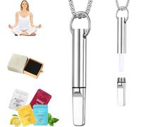 Anxiety Breathing Necklace, Breath Free Necklace with Filters Resistance, Flavoured Air Breathlace, Filter Natural Essential Oil Breath, Breathing Easier for Meditation (Silver)