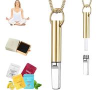 Anxiety Breathing Necklace, Breath Free Necklace with Filters Resistance, Flavoured Air Breathlace, Filter Natural Essential Oil Breath, Breathing Easier for Meditation (Gold)
