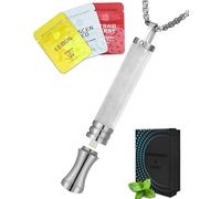 Anxiety Breathing Necklace with Resistance: 9PCS Filter Element (Unscented+Strawberry+Lemon), Wooden Breathlace, for Anxiety Relief, Breathing Exercises, Meditation (White Jade)