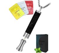 Anxiety Breathing Necklace with Resistance: 9PCS Filter Element (Unscented+Strawberry+Lemon), Wooden Breathlace, for Anxiety Relief, Breathing Exercises, Meditation (Obsidian)