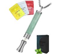 Anxiety Breathing Necklace with Resistance: 9PCS Filter Element (Unscented+Strawberry+Lemon), Wooden Breathlace, for Anxiety Relief, Breathing Exercises, Meditation (Green Quartz)