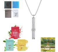 Anxiety Breathing Necklace with Resistance, Flavoured Air Breathlace, Filter Natural Essential Oil Breath Quitgo Breathing Necklace Stress Anxiety Relief Chain for Adults (Silver)
