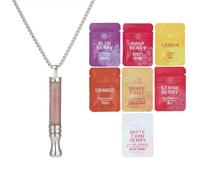 Anxiety Breathing Necklace with Resistance, Flavoured Inner Filter Packs, Flavoured Air Wooden Breathlace, Mindful Breathing Necklace with Filter Natural Essential Oil Breath (Strawberry Quartz)