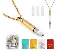 Anxiety Breathing Necklace with Resistance, with Filter Cotton Stainless Steel Focus Aid Includes Four fruit flavors can be changed Cotton Filters for Mindful Breathing Training (Gold)
