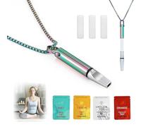 Anxiety Breathing Necklace with Resistance, with Filter Cotton Stainless Steel Focus Aid Includes Four fruit flavors can be changed Cotton Filters for Mindful Breathing Training (Color)