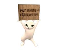 Anxiety-Busting Quotes Kitty, Your Anxiety is a Lying Ass Hoe, Emotional Supportive Cat Figurines with Truth Quotes, Funny Dancing Cat Figurine, Humorous Home Resin Desk Decor (#A)