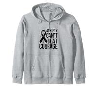Anxiety Cant Beat Courage - Lung cancer awareness Zip Hoodie