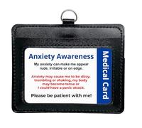Anxiety Disability Awareness Card, in a Quality Black PU Leather Holder with Lanyard for Best displaying Your Card with Rear Pocket Medical Card or Contact Details.