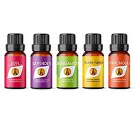 Anxiety Essential Oil Set | Lavender, Bergamot, Ylang Ylang, Patchouli & Rose 5 x 10ml | for Diffusers for Home, Aromatherapy, Gift for Him/Her, Candle Making, Soaps, Wax Melts etc