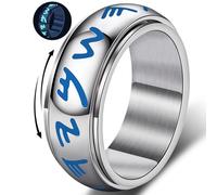 Anxiety Fidget Ring for Men - 8mm Glow-in-the-dark Viking Rune Stainless Steel Rotating Spinner Ring, Stress Relief Norse Symbol Jewelry Gift for Adults, Stainless Steel, No Gemstone