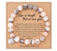 Anxiety Gifts for Women - Lava Rock Bead Bracelet, Natural Gemstone Anti-Anxiety Bracelet with Heart Shaped Pendant, Crystal Bead Bracelet for Women, Teen Girls, Healing, Calming Anxiety (Pink)