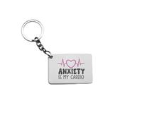 Anxiety Is My Cardio Mental Health Awareness Key Ring Chain Handcrafted UK Gift Present Anniversary Christmas Birthday Movie Show Kids Chain (Rectangle)