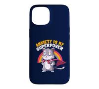 Anxiety Is My Superpower Cute Super Hero Cat Funny EduEly Case for iPhone 15