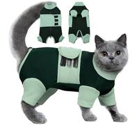 Anxiety Relief Cat Clothes with Zipper, Adjustable Calming Suit, Cat Apparel for Fireworks, Separation, Thunderstorms, Loud Noises, Comfortable Wrap to Reduce Anxiety, Green X-Large
