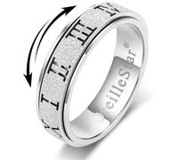 Anxiety Relief Fidget Ring for Women: Roman Numeral Spinner Thumb Ring Stainless Steel Toys Adults Fidgit Silver Gold Black Rainbow Rose Gold Bands Size 5 6 7 8 9 10 (Silver-Roman Numeral, 6)