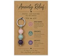 Anxiety Relief Keyring - Rose Quartz Amazonite Amethyst Key Ring for Anxiety, 3 Crystal Calming Keychain for Stress, Breathe You Are Enough Kraft Card, Pocket Fidget for Women Men at Work Exam