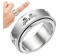 Ańxīety Ring - 6mm Spinner Ring | Stainless Steel FidgetRing Titanium Rotating Dog Paw Cat Face Evil Eye Band Stress Relief Jewelry Women Gift
