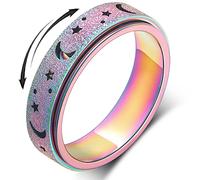 Anxiety Ring for Women Fidget Toys Adults Spinner Ring Stainless Steel 6mm Band Thumb Ring Men Sandblasted Rainbow/Black/Gold/Rose Gold/Silver, Size 5/6/7/8/9/10/11 (Rainbow, 10)