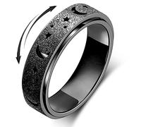 Anxiety Ring for Women Fidget Toys Adults Spinner Stainless Steel 6mm Band Cute Thumb Band Rings Men Moon Star Sandblasted Black Size 8